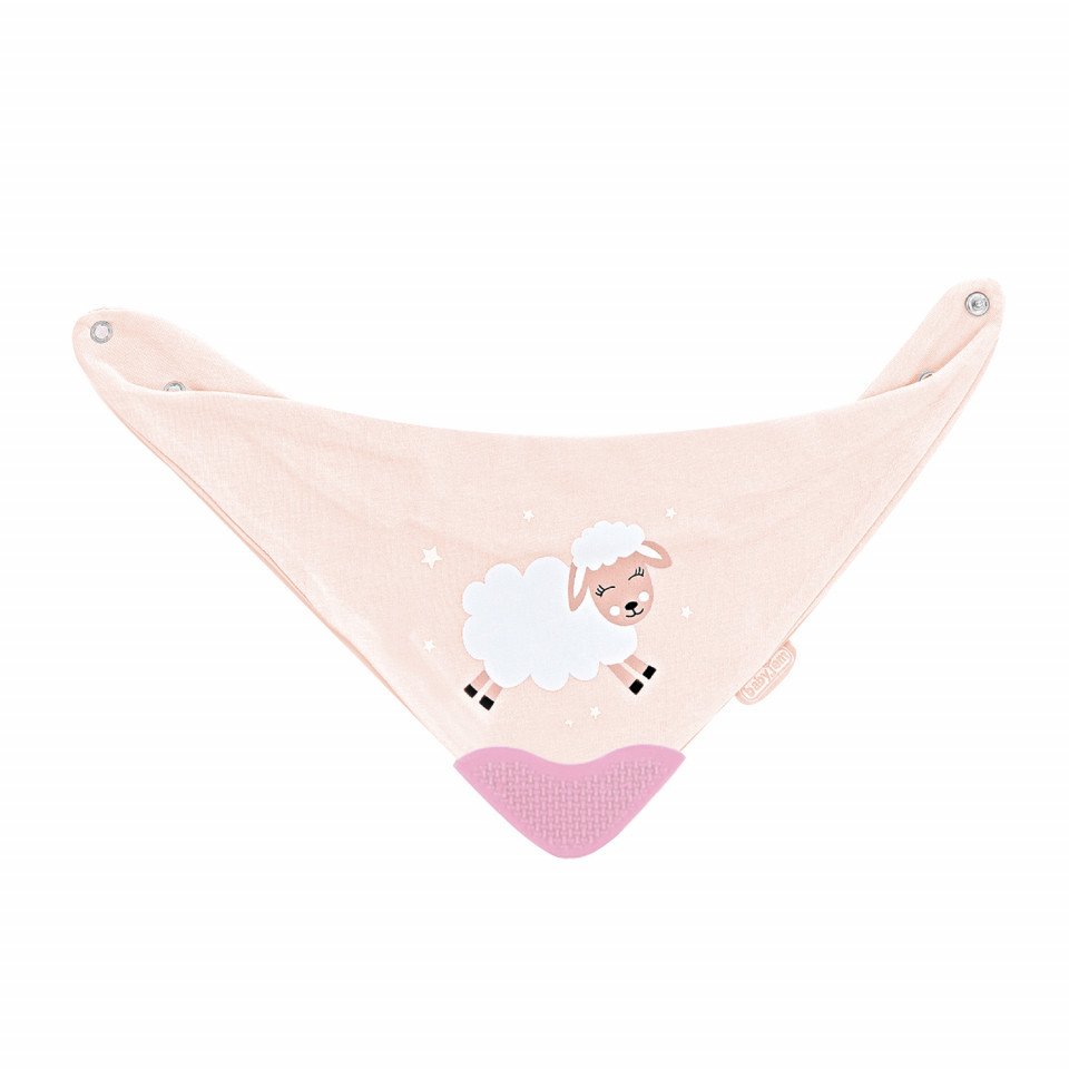 Baveta triunghi cu accesoriu dentitie BabyJem Cowboy Bib (Culoare: Roz)