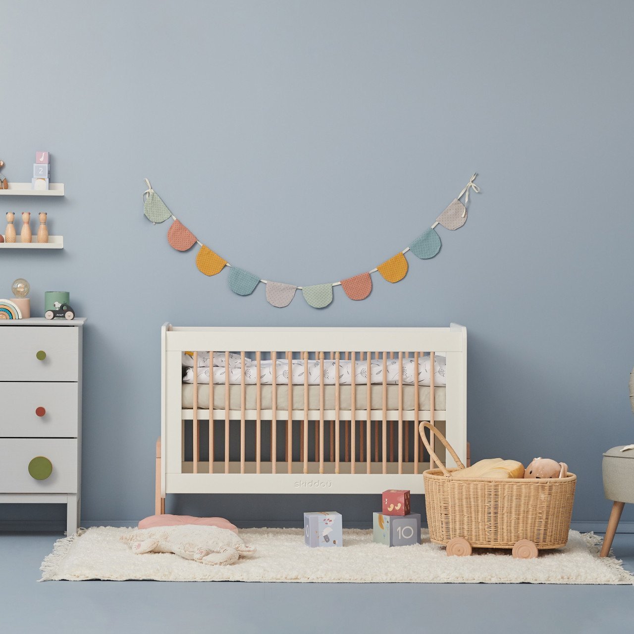 Patut transformabil copii Skiddou Krubb din lemn de fag/MDF, 60x120 cm, Puff Catcher, Alb - imagine 7