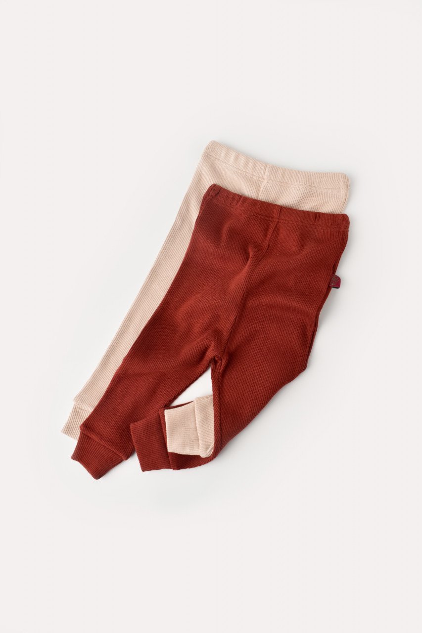 Set 2 pantaloni bebe unisex din bumbac organic si modal - Caramiziu/Somon