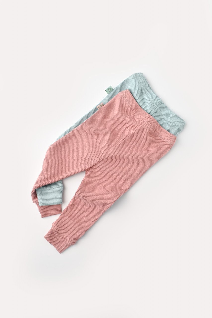 Set 2 pantaloni bebe unisex din bumbac organic si modal - Mint/Rose