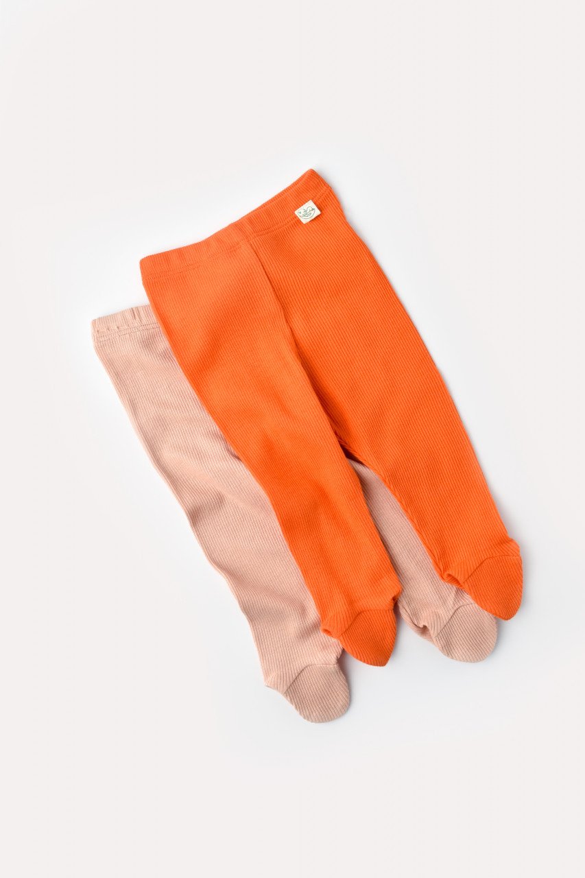 Set 2 pantaloni cu botosei bebe unisex din bumbac organic si modal - Rodie/Piersica