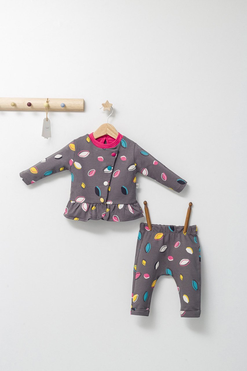 Set 2 piese cu bluzita cu volan si pantalonasi pentru fetite Colorful autum