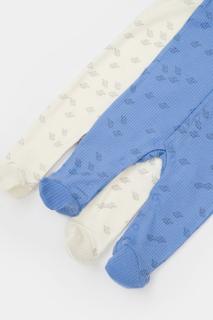 Set 2 salopete lungi Printed, BabyCosy, 50% modal+50% bumbac, Ecru/Lavanda (Marime: 3-6 Luni) - imagine 5