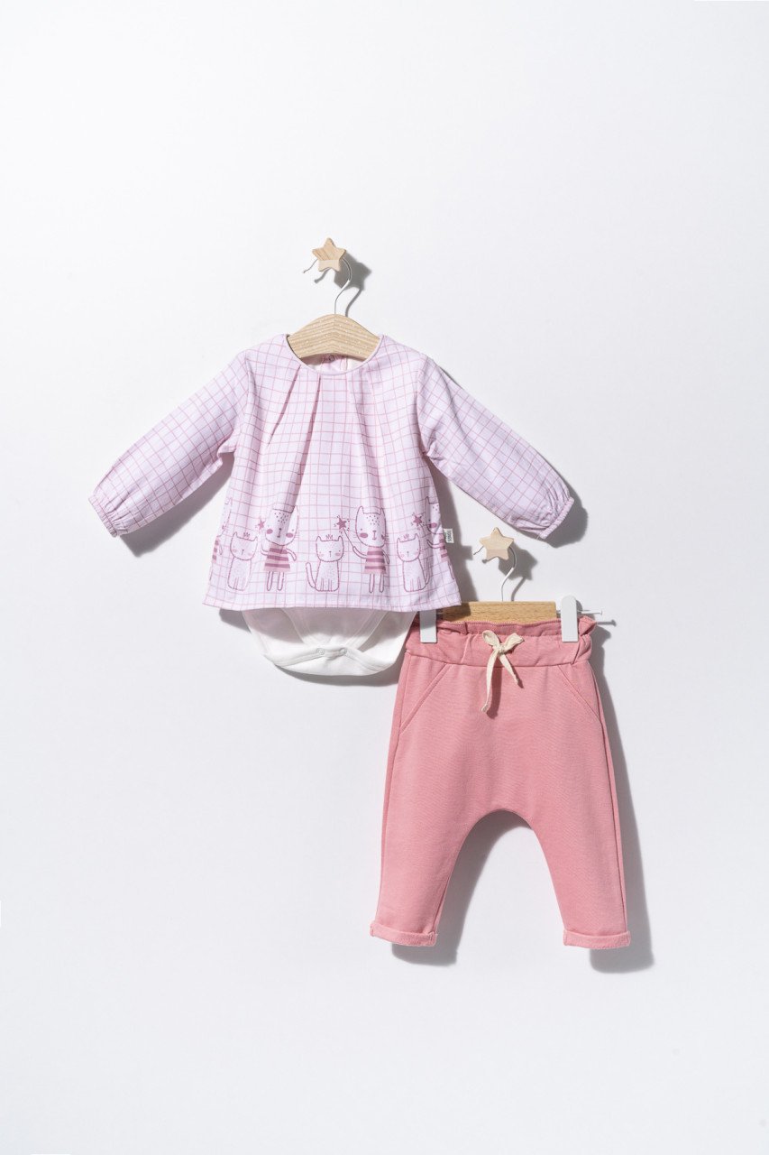 Set bluzita de vara cu pantalonasi pentru bebelusi Cats