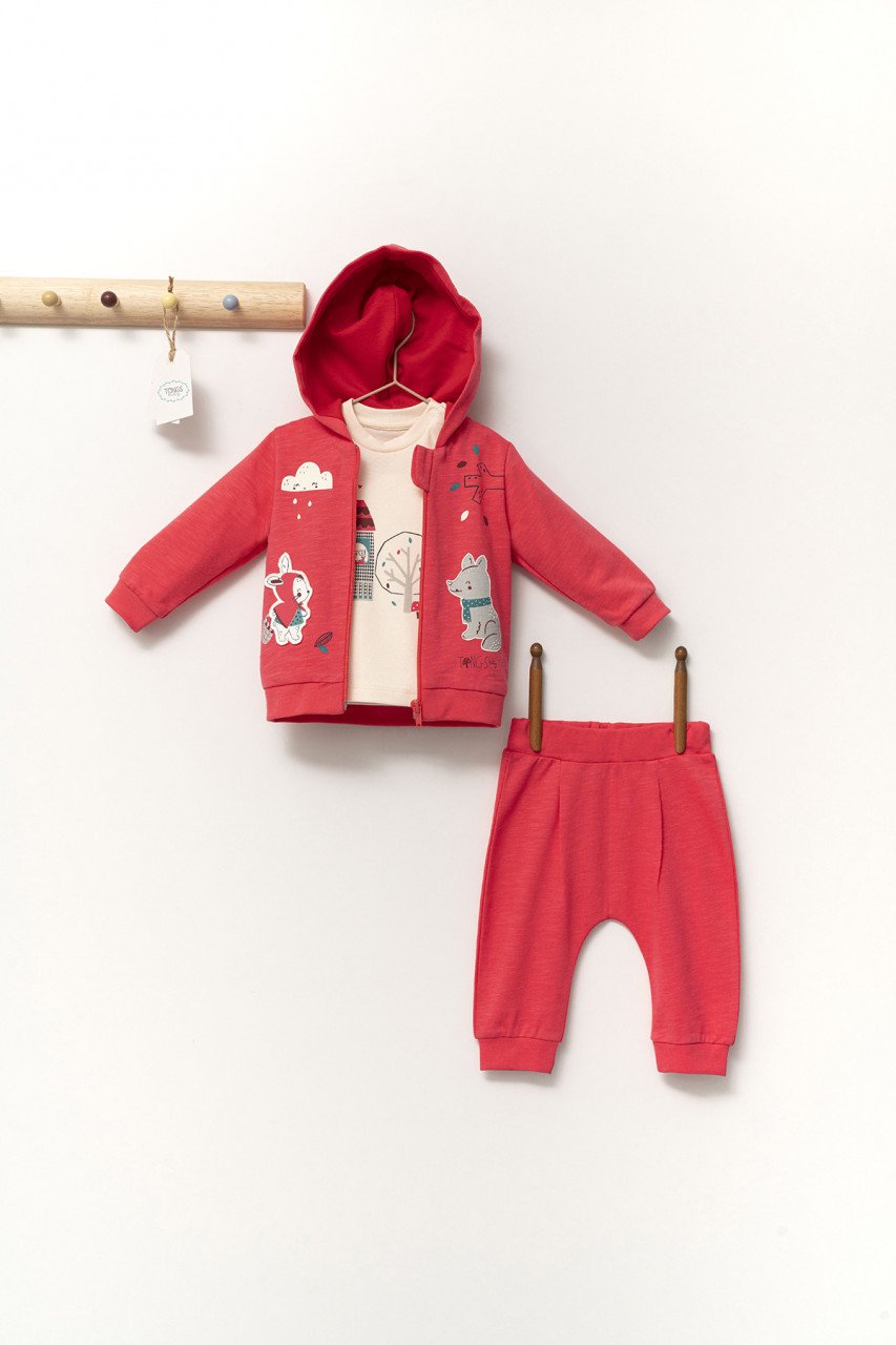 Set de 3 piese de trening Scufita rosie pentru bebelusi