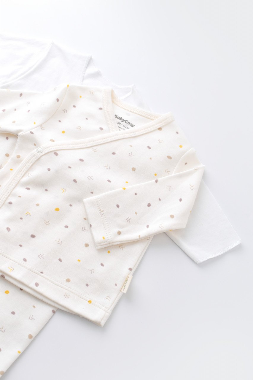 Set de 5 piese pentru nou nascut - 100% bumbac organic - Ecru cu buline, BabyCosy - imagine 4