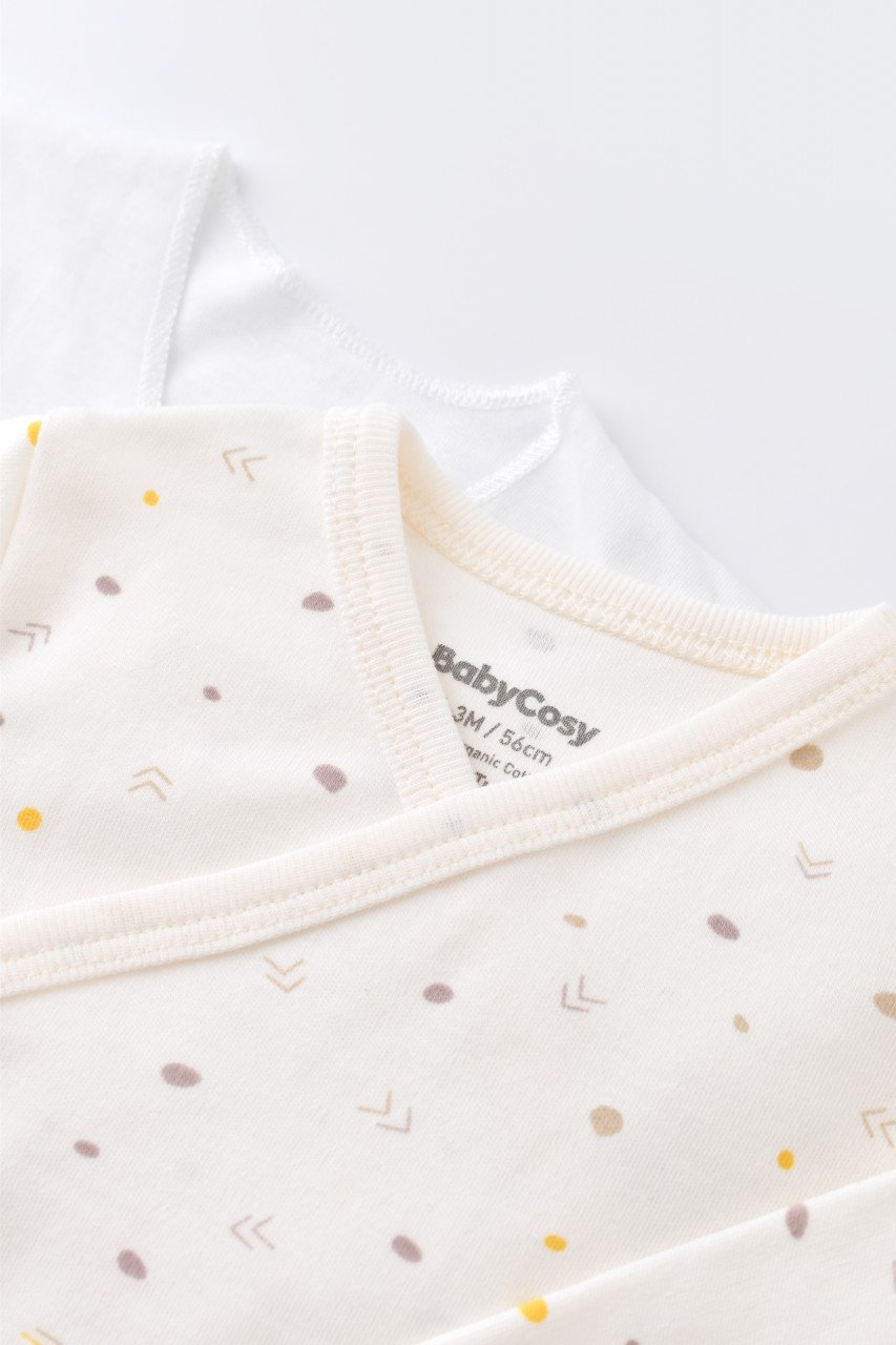 Set de 5 piese pentru nou nascut - 100% bumbac organic - Ecru cu buline, BabyCosy - imagine 5