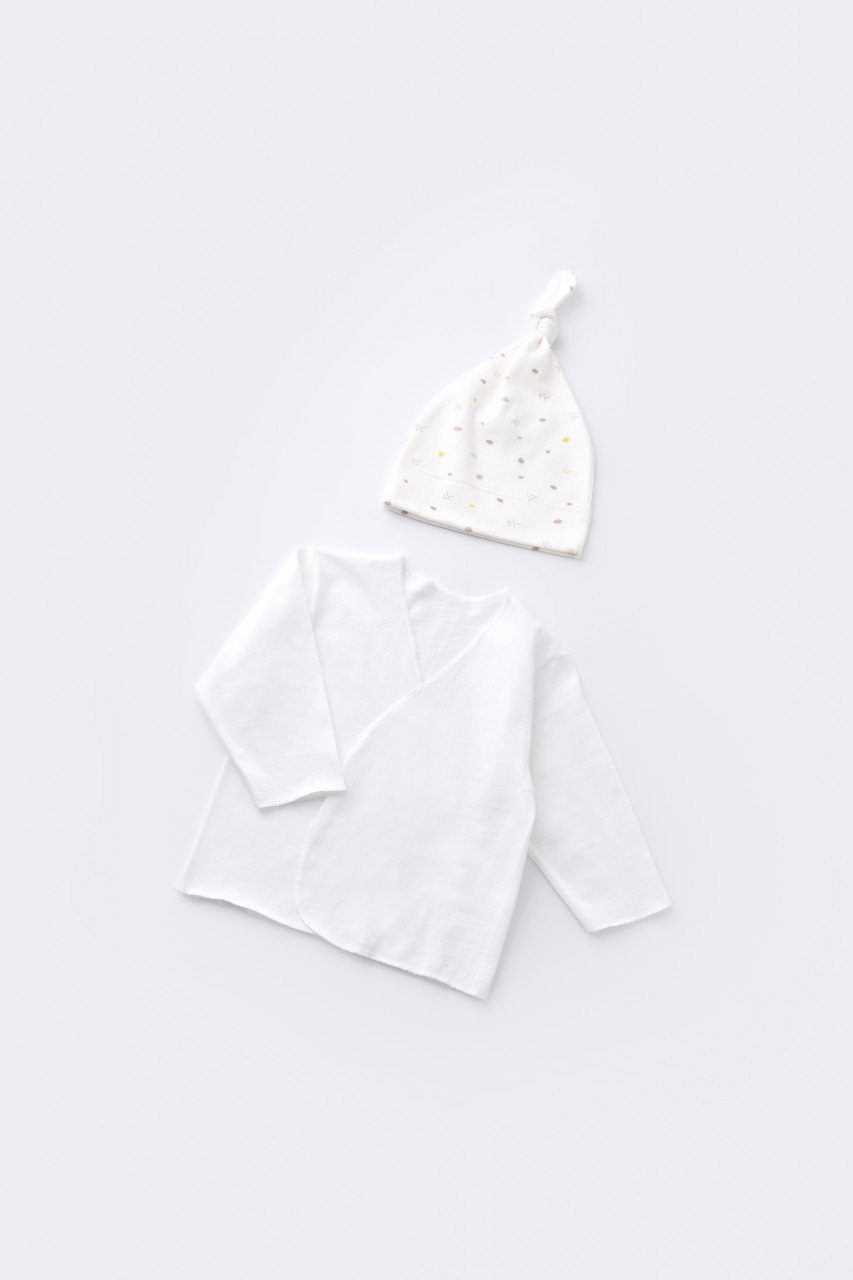 Set de 5 piese pentru nou nascut - 100% bumbac organic - Ecru cu buline, BabyCosy - imagine 6