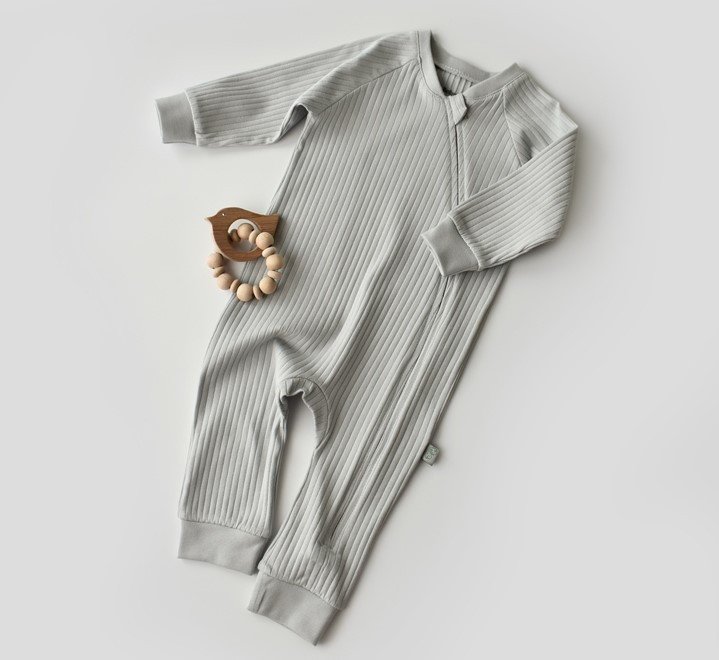 Salopeta cu fermoar cu maneca lunga si pantaloni lungi din 95%bumbac organic si 5% elastan - Gri