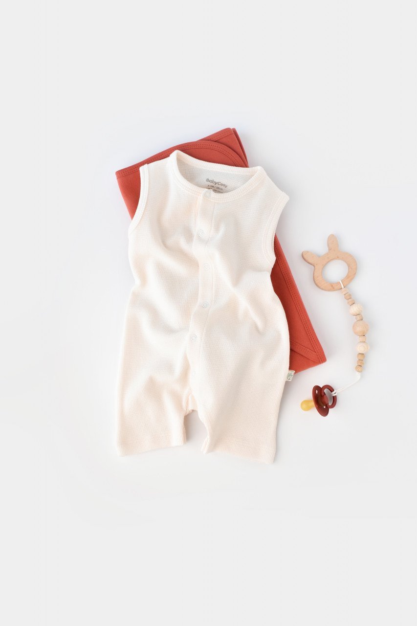 Salopeta fara maneci si pantaloni scurti - 100% bumbac organic - Ecru