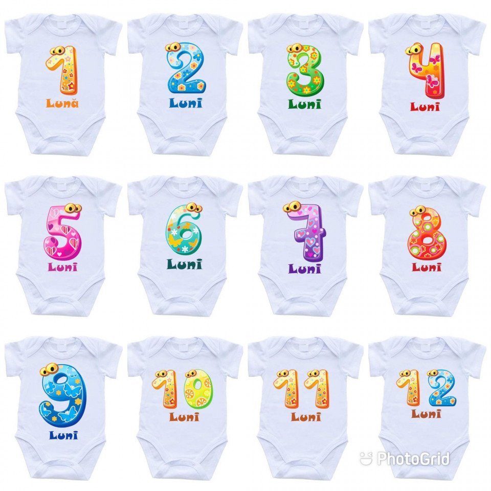 Set 12 body-uri cu lunile bebelusului Drool