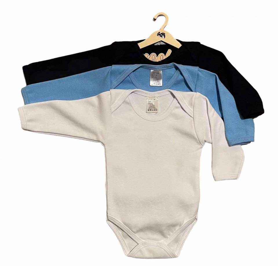 Set 3 body-uri din bumbac cu maneca lunga color mix 2 Drool (Marime: 18-24 Luni)