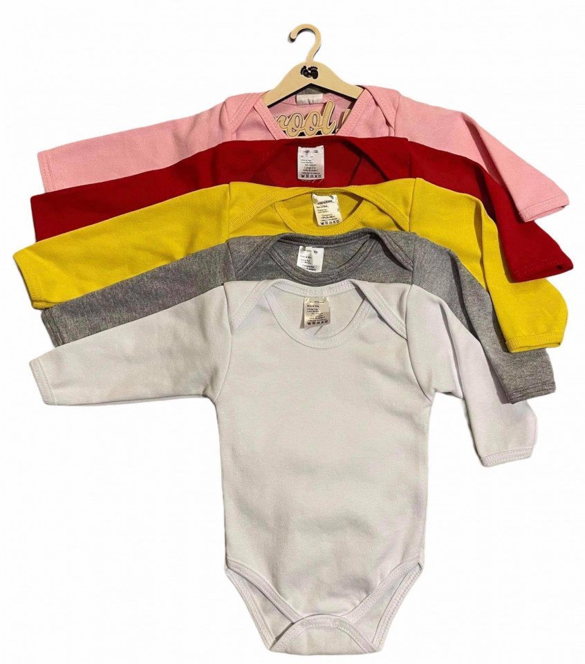 Set 5 body-uri din bumbac cu maneca lunga color mix 1 Drool (Marime: 18-24 Luni)