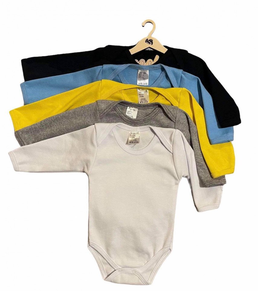 Set 5 body-uri din bumbac cu maneca lunga color mix 2 Drool (Marime: 3-6 Luni)