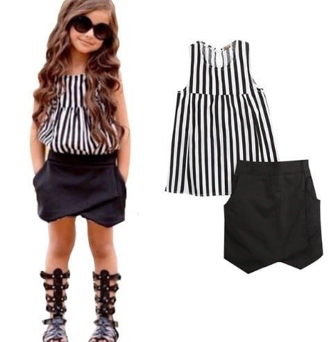 Set bluza in dungi cu fusta pantalon Drool (Marime: 140)