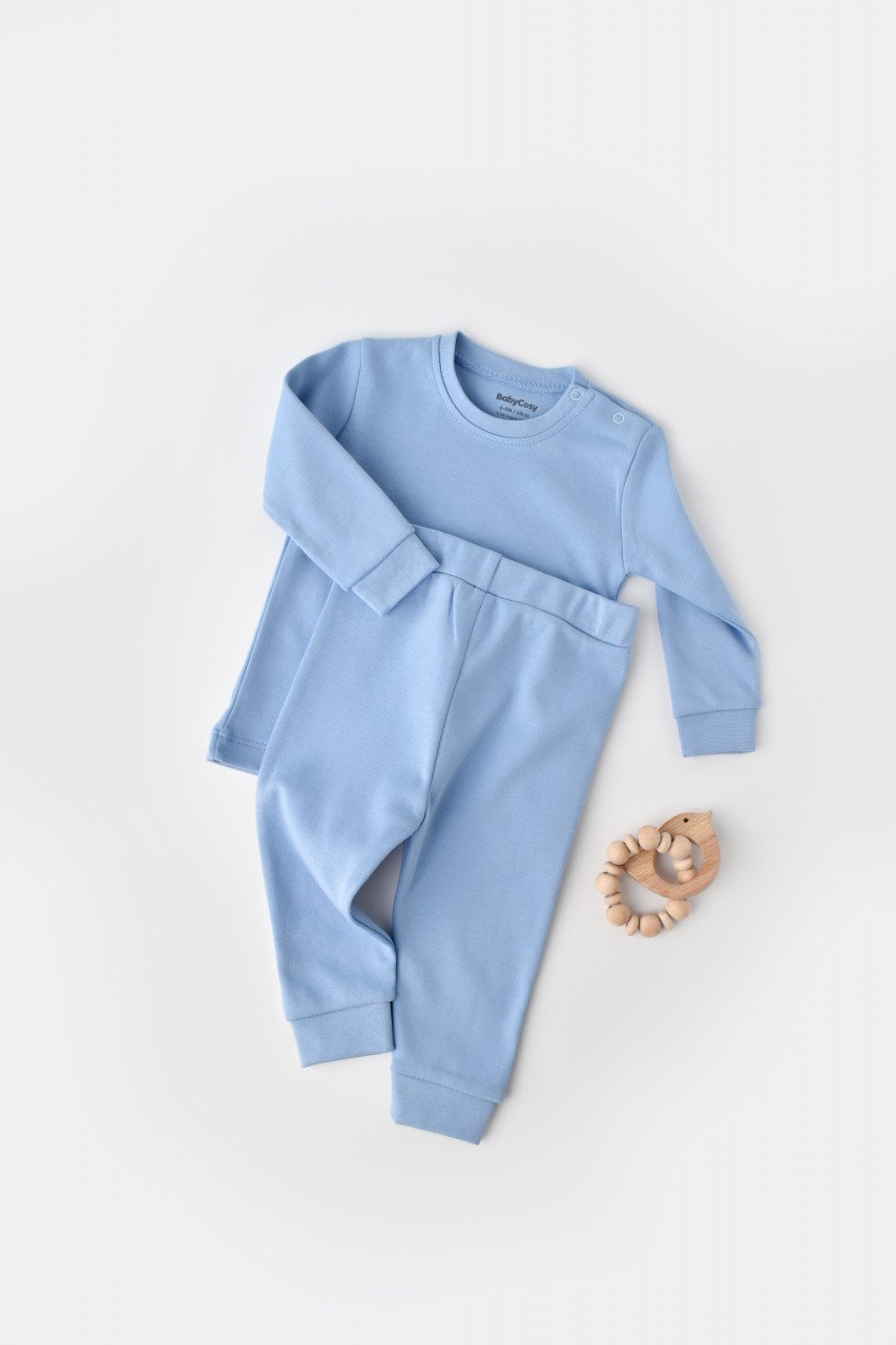 Set bluzita cu maneca lunga si pantaloni lungi - bumbac organic 100% - Bleu