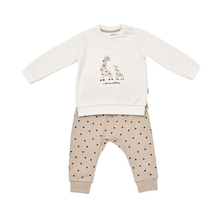 Set bluzita cu maneca lunga si pantaloni lungi cu buline Girafa