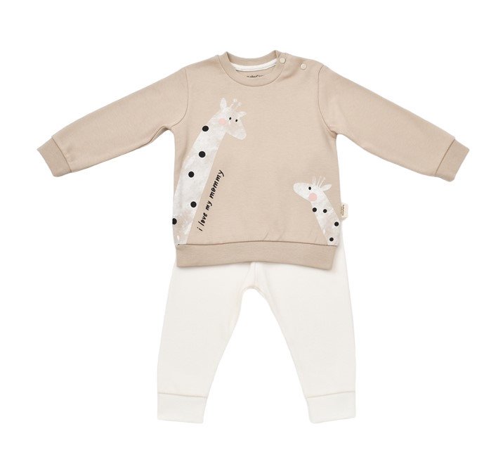 Set bluzita cu maneca lunga si pantaloni lungi cu buline Girafa