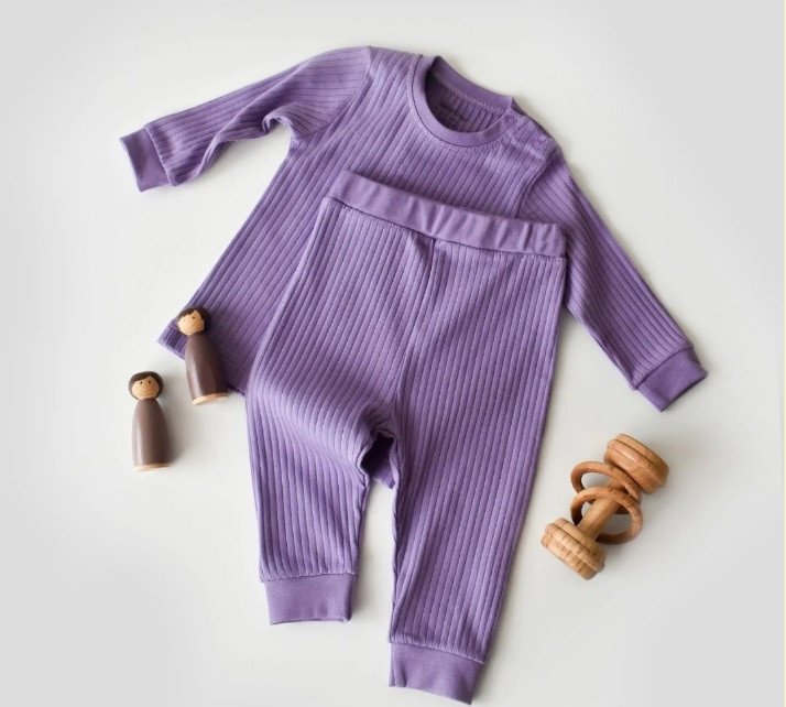 Set bluzita cu maneca lunga si pantaloni lungi din bumbac organic si 5% elastan - Mov