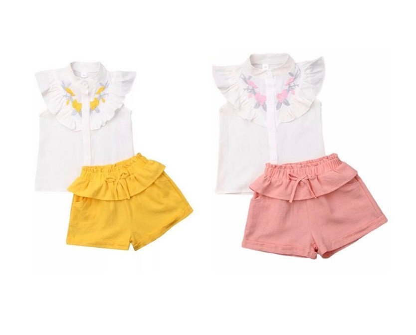 Set camasuta si pantaloni cu broderie Drool (Culoare: Galben
