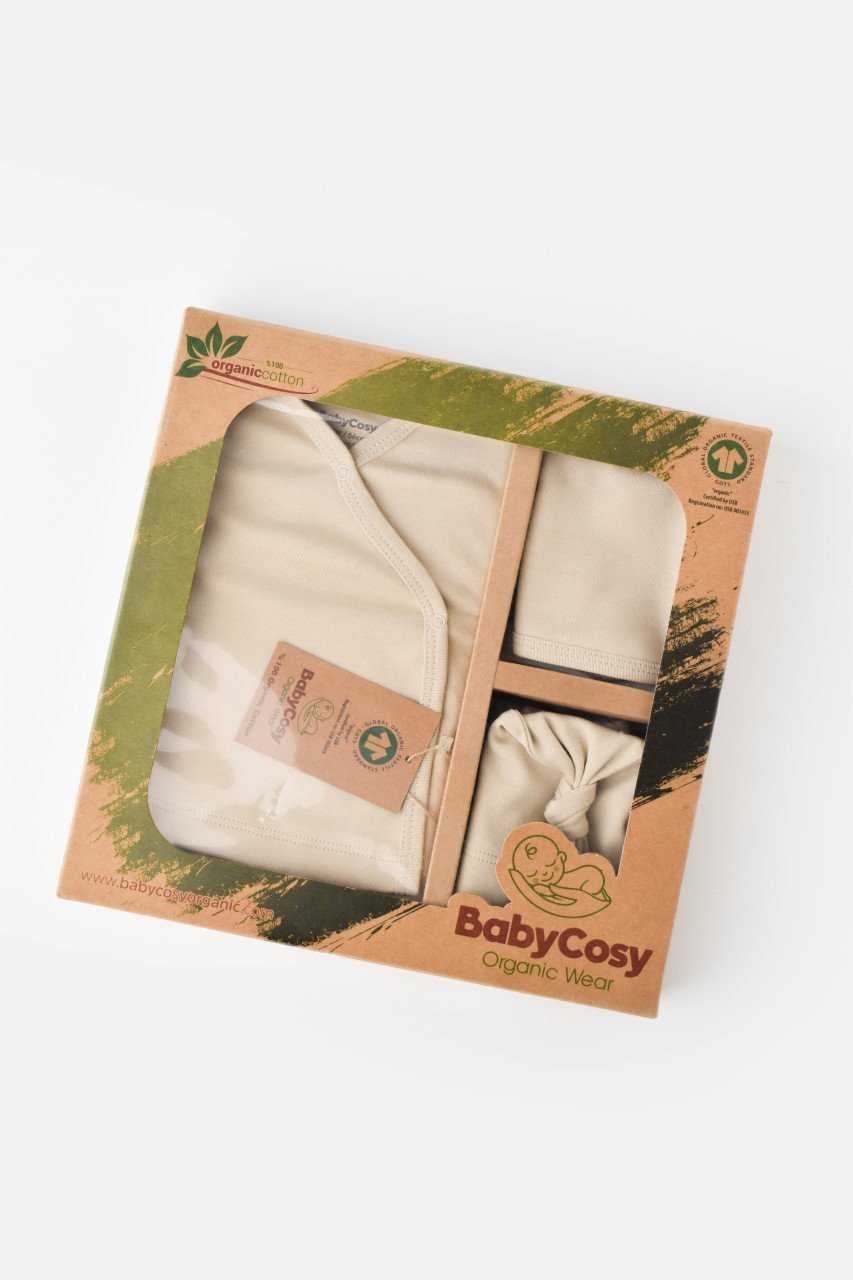 Set de 5 piese pentru nou nascut - 100% bumbac organic - Crem