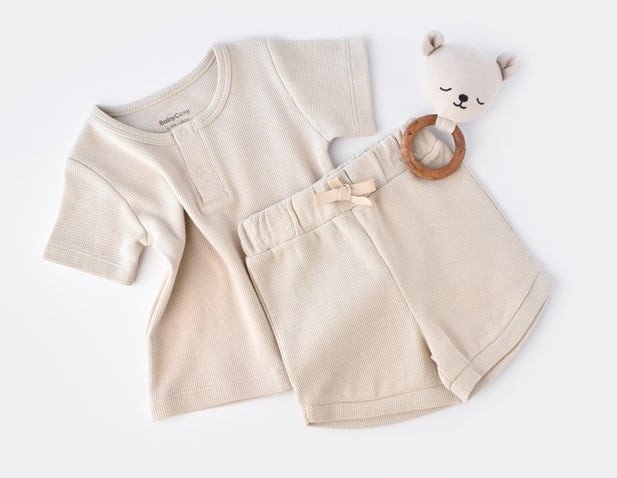 Set tricou cu pantaloni scurti - 100% bumbac organic - Stone