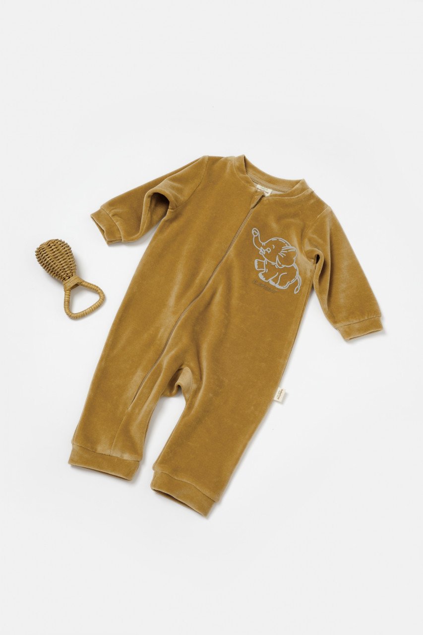 Salopeta Elefant cu maneca lunga din 80%bumbac organic si 20% poliester - Mustar