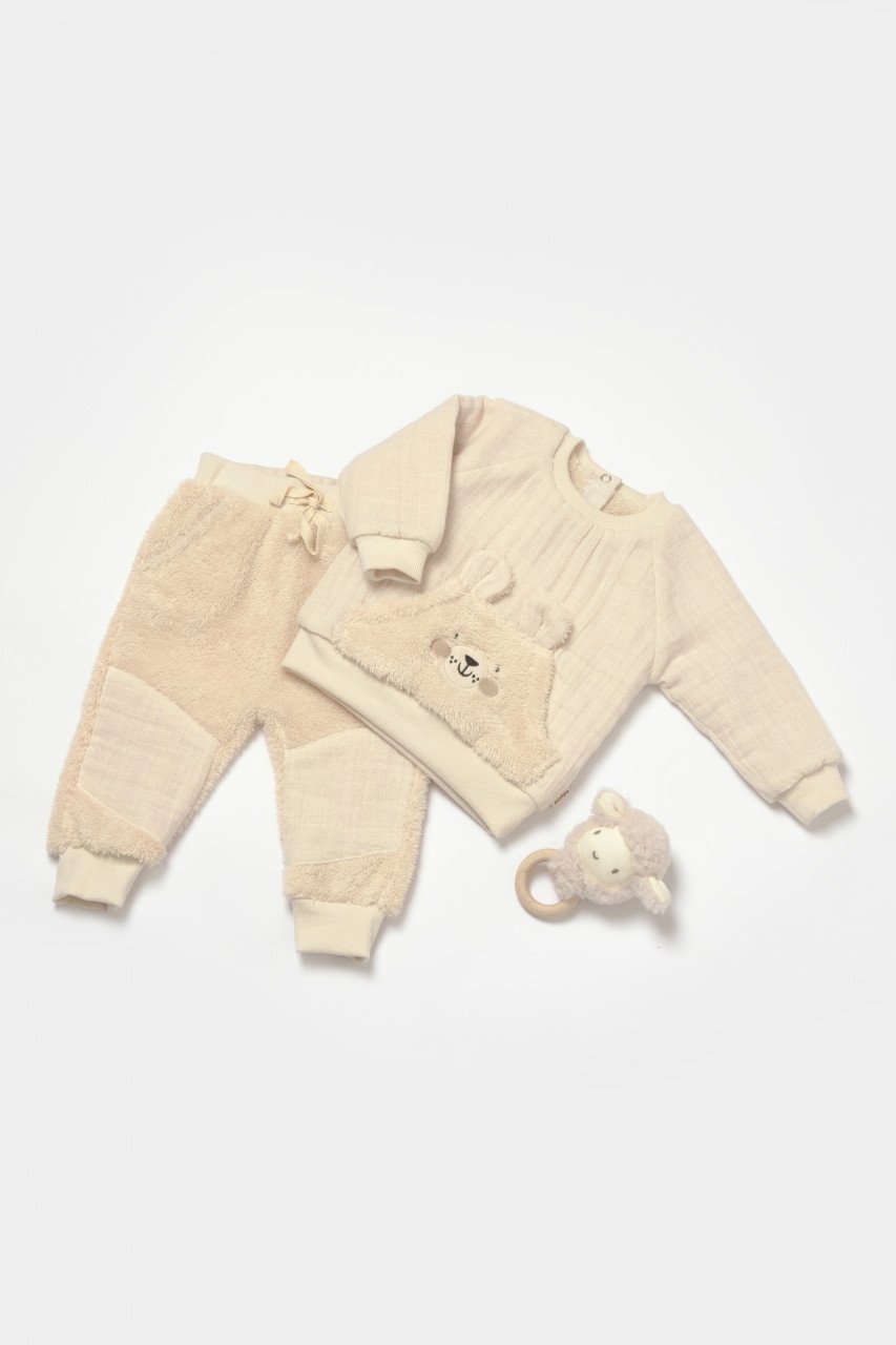 Set bluza cu buzunar si pantaloni Ursulet