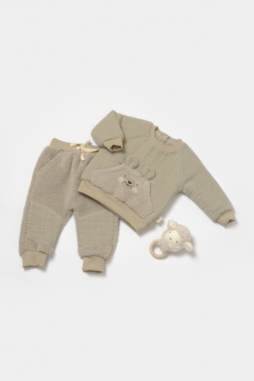 Set bluza cu buzunar si pantaloni Ursulet