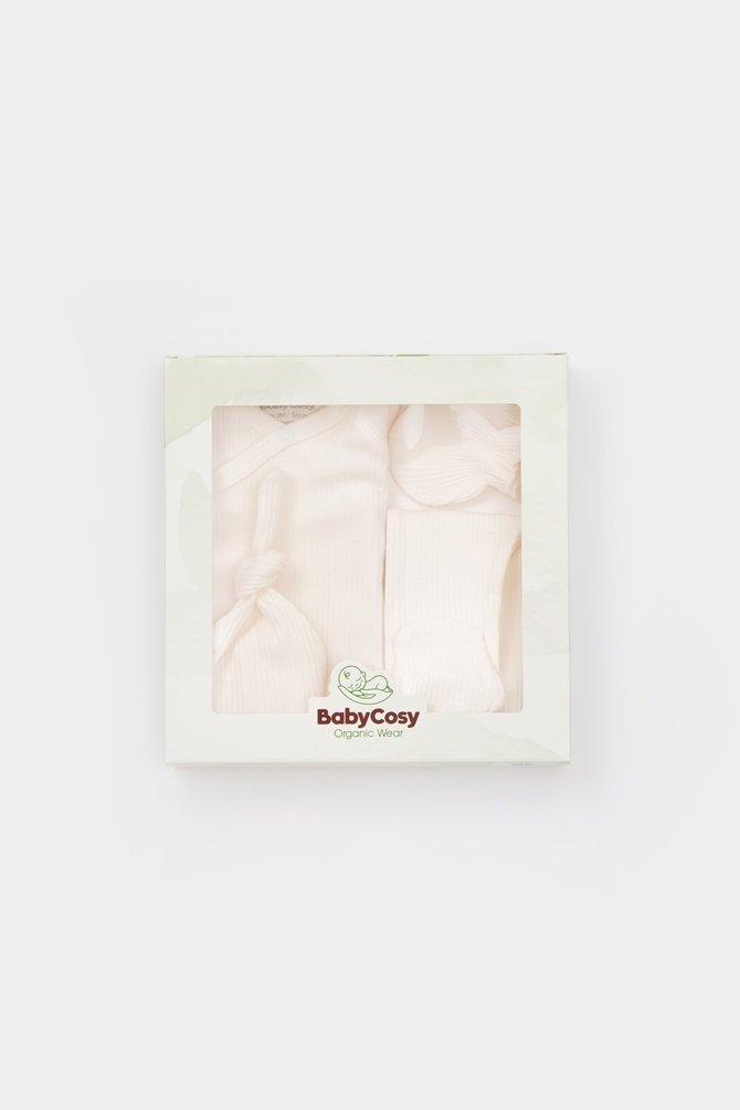Cutie 4 piese pentru nou nascut - 100% bumbac organic - Ecru