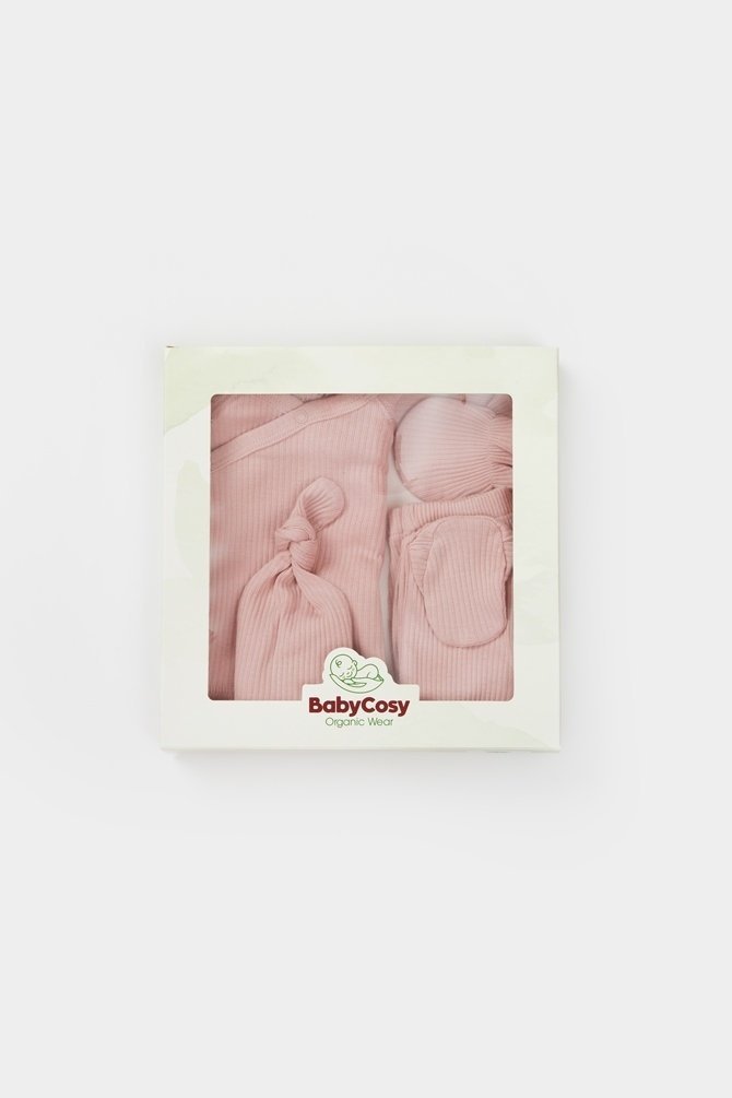 Cutie 4 piese pentru nou nascut - 100% bumbac organic - Powder