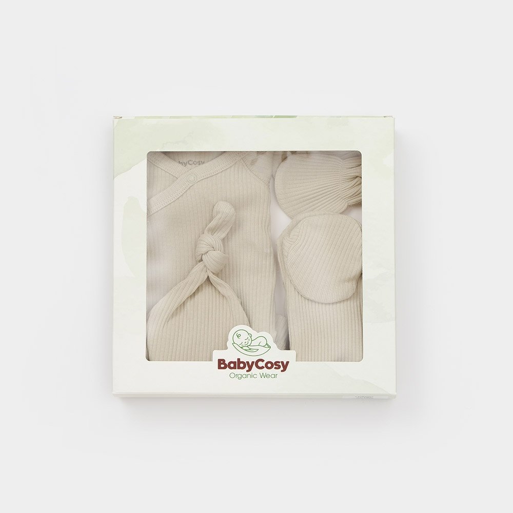 Cutie 4 piese pentru nou nascut - 100% bumbac organic - Verde pal