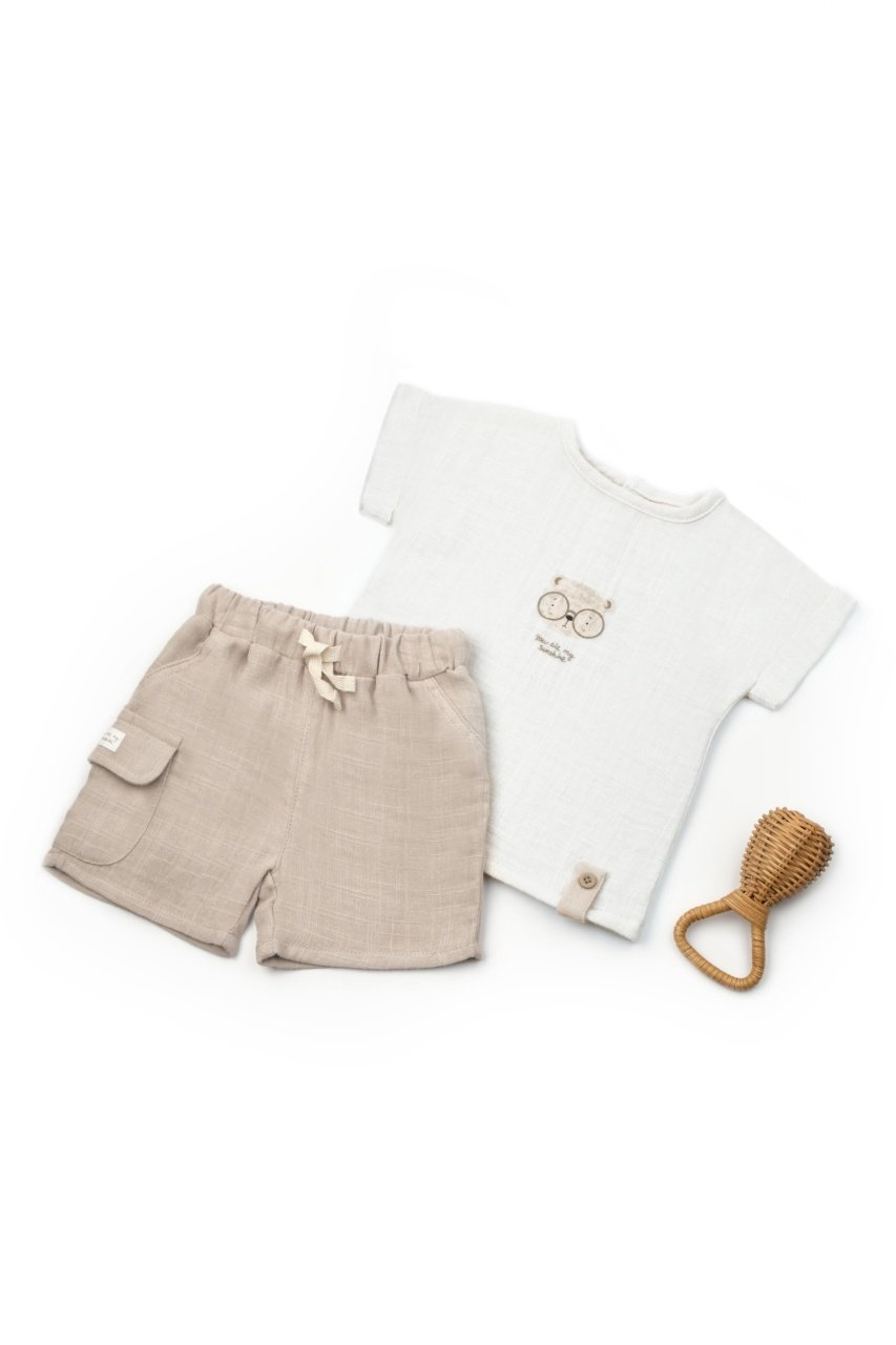 Set tricou ecru cu pantaloni scurti TeddyBear
