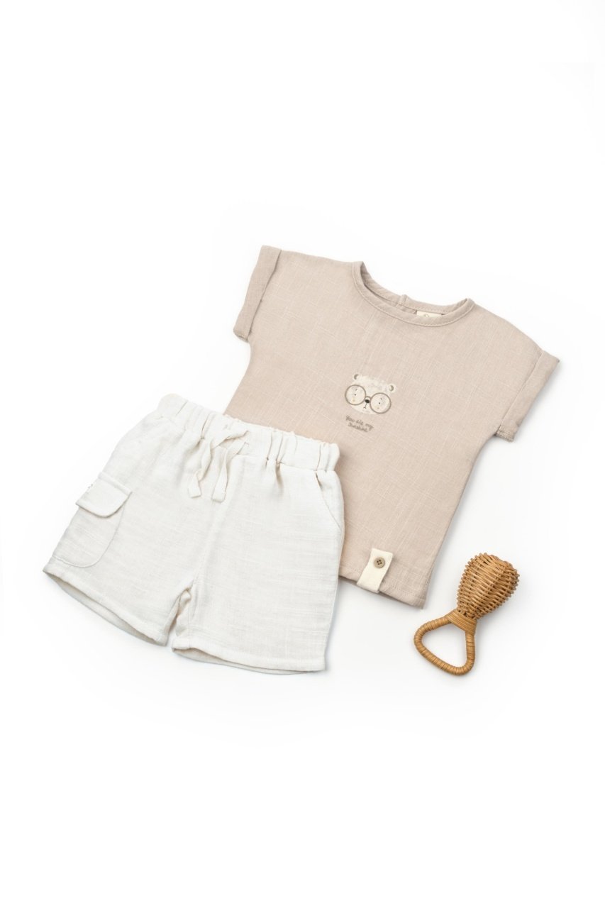 Set tricou maro cu pantaloni scurti TeddyBear